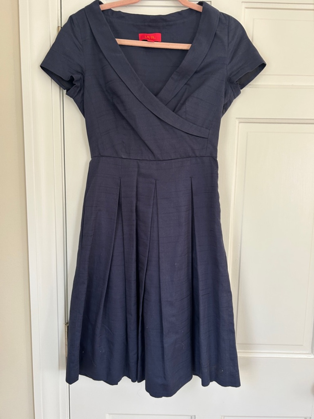 Lilla P Navy Short-Sleeve Wrap Midi Dress